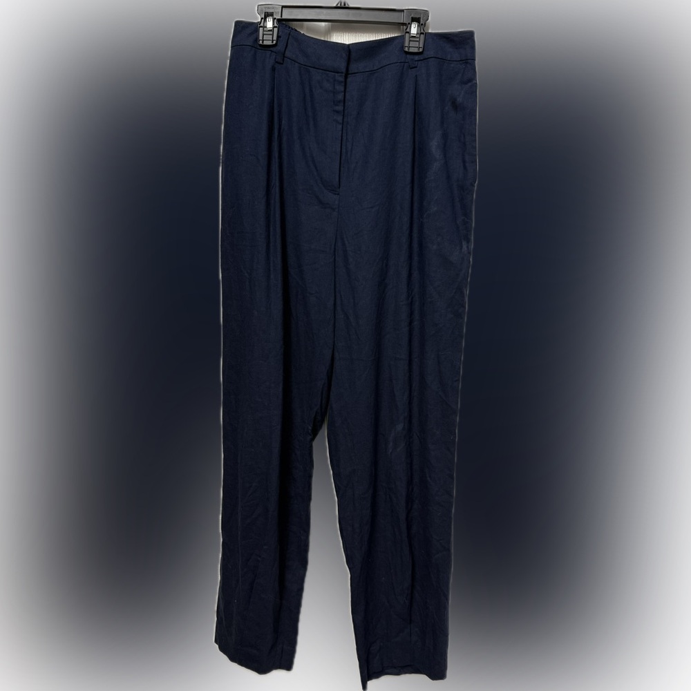 NWT Open Edit Pants Womens Medium Navy Blue Linen Trousers